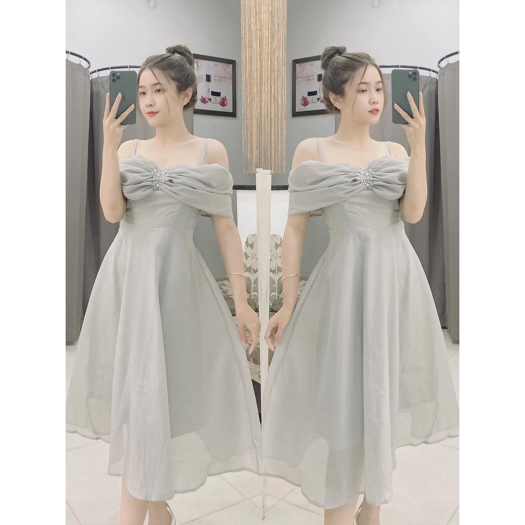 Đầm dự tiệc 2 dây trễ vai dáng xòe sang trọng Nanny Dress