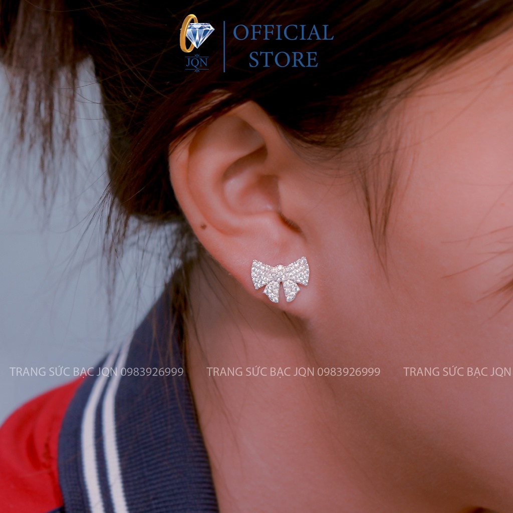 Bông tai nữ bạc thật mẫu nơ xinh xắn, trẻ trung mẫu chốt thẳng dễ sử dụng/ Trang sức bạc JQN