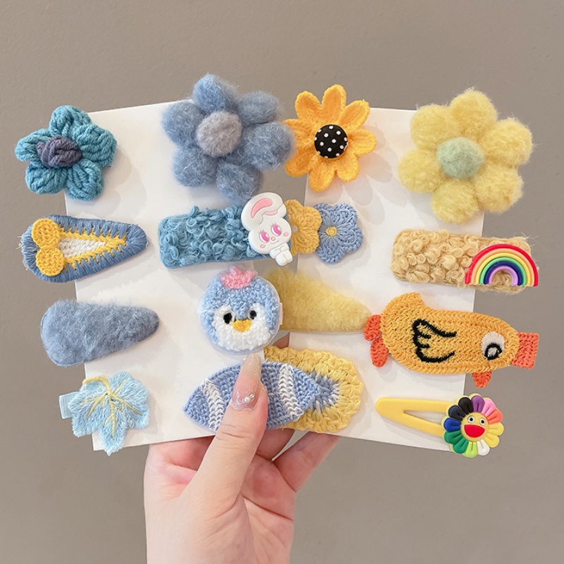 Bộ Kẹp Tóc Lông Xù Kiểu Hoạt Hình Đáng Yêu Thời Trang Hàn Quốc Cho Bé