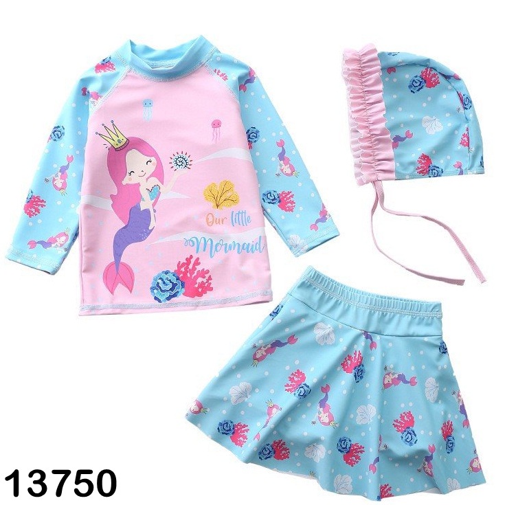 BỘ BƠI ÁO TAY DÀI KÈM VÁY VÀ NÓN XUẤT XỊN CHO BÉ GÁI 8-18KG