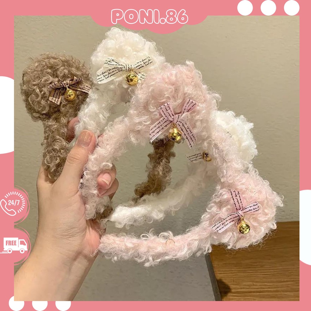 Băng đô cài tóc bờm tóc hình gấu xù có gắn chuông và nơ dễ thương đáng yêu  phong cách Hàn quốc