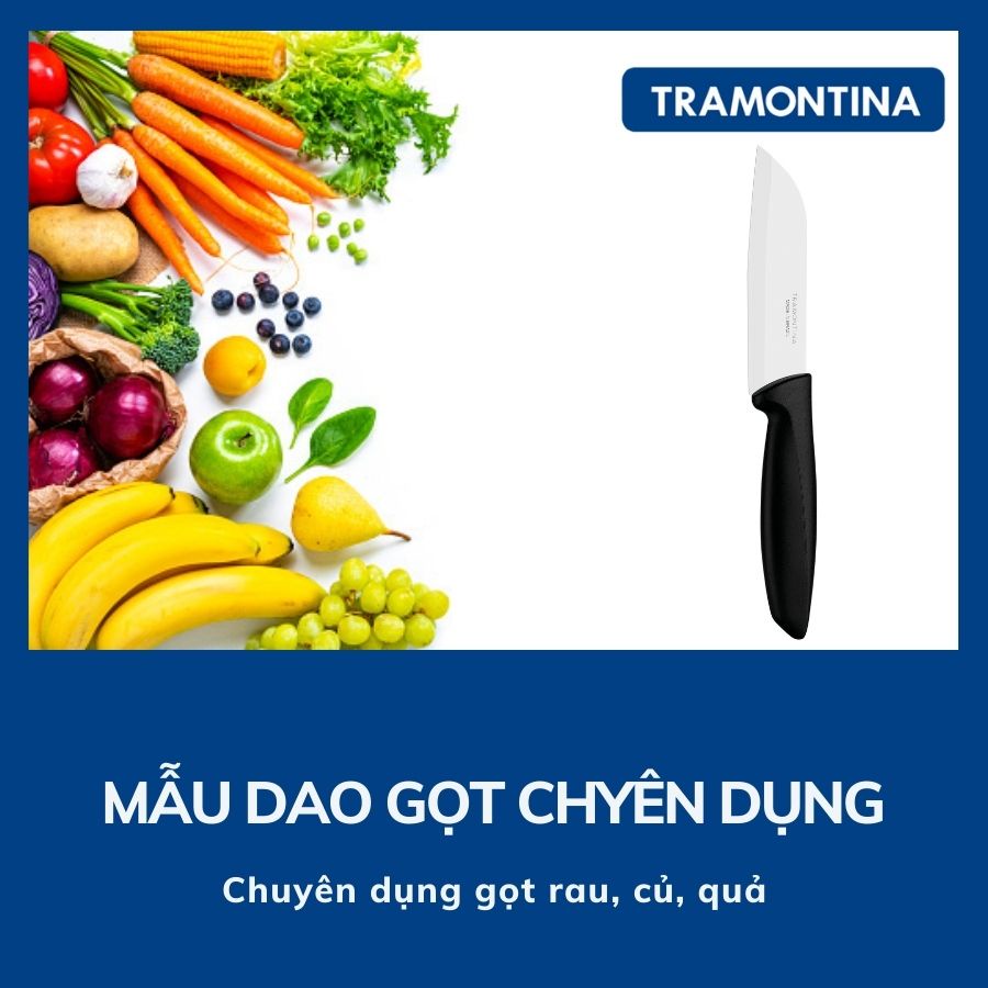 Dao Gọt Hoa Quả Tramontina PLENUS 13cm Mũi Vát Kiểu Á Chất Thép Không Gỉ Siêu Sắc Bén Sản Xuất Tại Brazil
