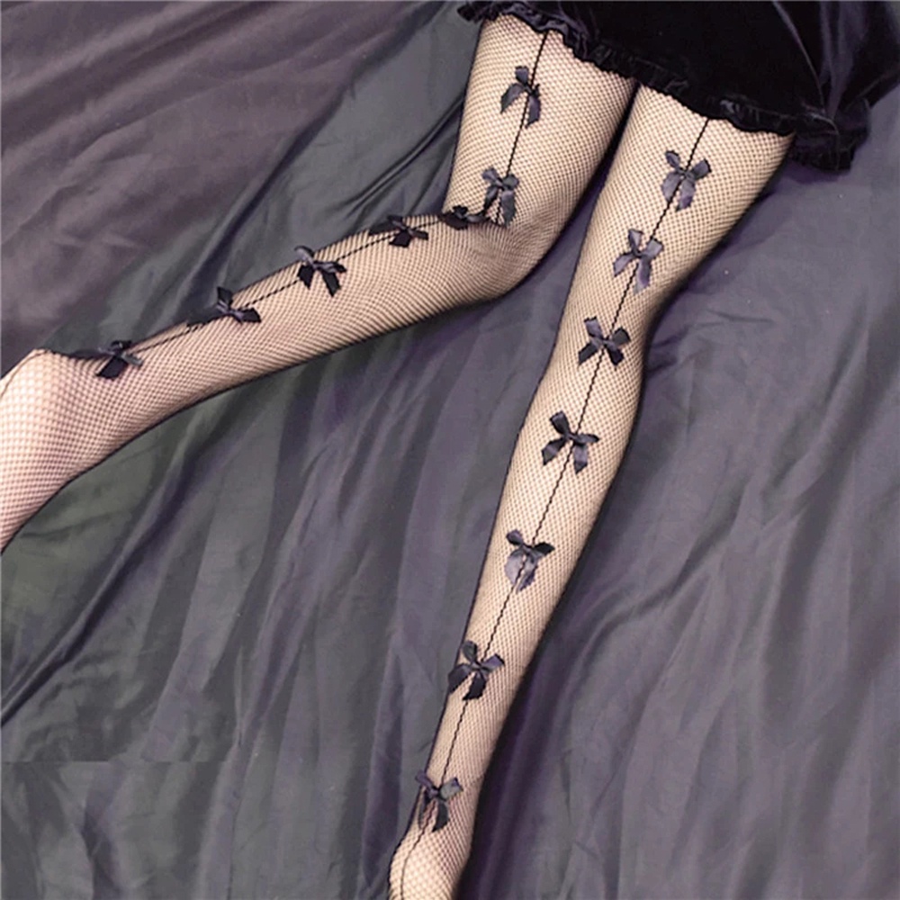 MXBEAUTY Long Stocking Fishnet Tights New Transparent Bow Stockings Lolita Hollow Sexy Fashion Gothic Japanese Mesh Pantyhose