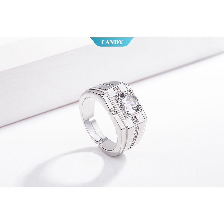 Nhẫn Cưới Mạ Bạc 925 Đính Kim Cương Nhân Tạo Cho Nam