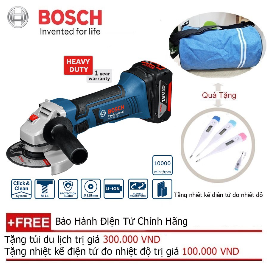 Máy mài góc dùng pin Bosch GWS 18V-LI ( Solo) + Quà tặng áo mưa