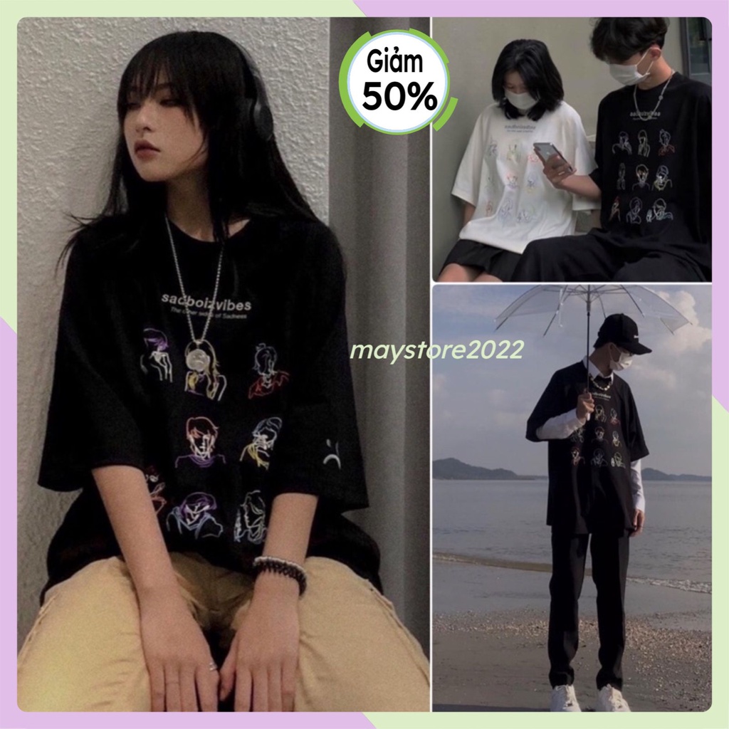 Áo thun nam nữ sad boiz sadtagram, Áo phông nữ nam tay lỡ form rộng Sadboiz Sadtagram chất cotton thêu logo mặt mếu