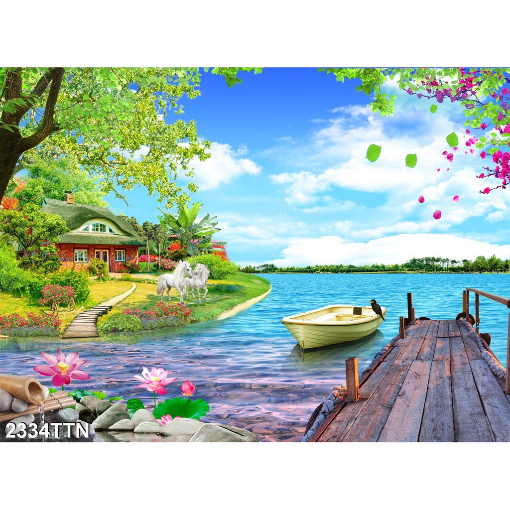 TRANH DÁN TƯỜNG 3D SƠN THUỶ HỮU TÌNH THÁC NƯỚC ĐẸP NHIỀU MẪU - TRANH NON NƯỚC HỮU TÌNH