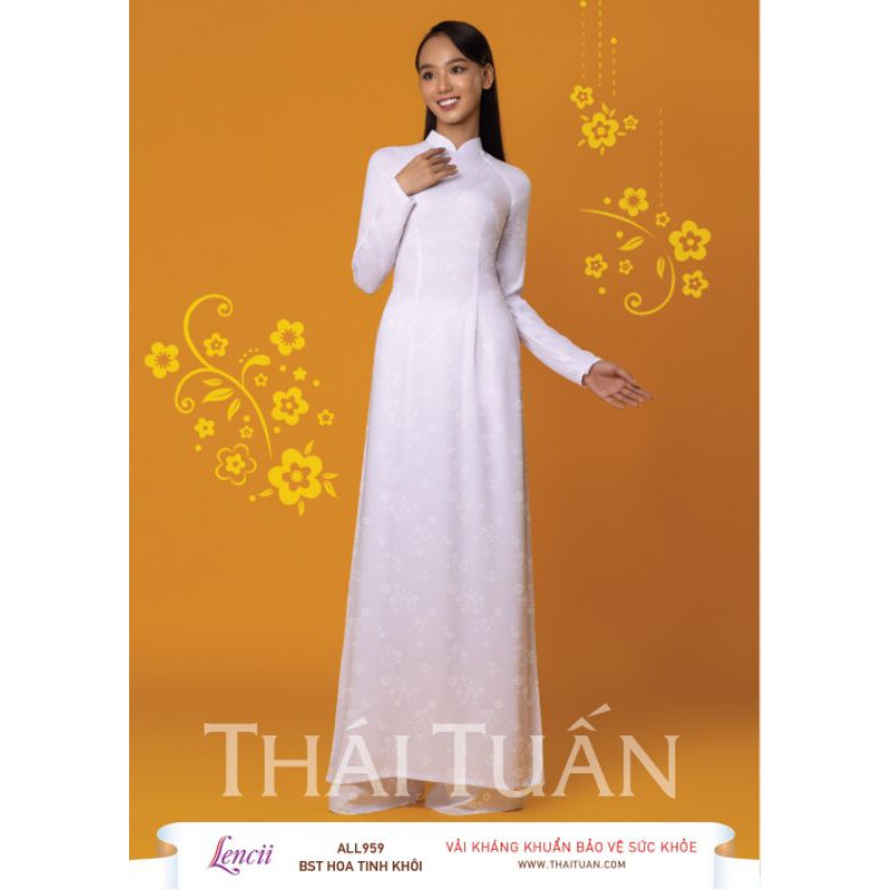 Áo dài trắng học sinh đi học may sẵn truyền thống lụa lencii Thái Tuấn