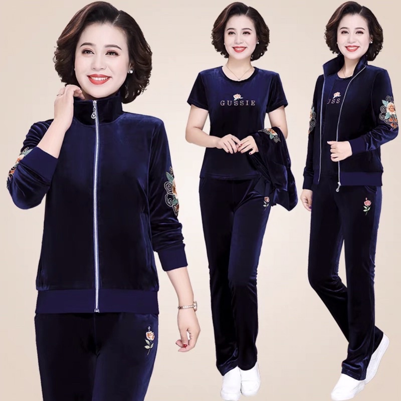 Set bộ nhung nữ cao cấp, thiết kế rời 3 mảnh, phối hoa trẻ trung, sang trọng NV0866