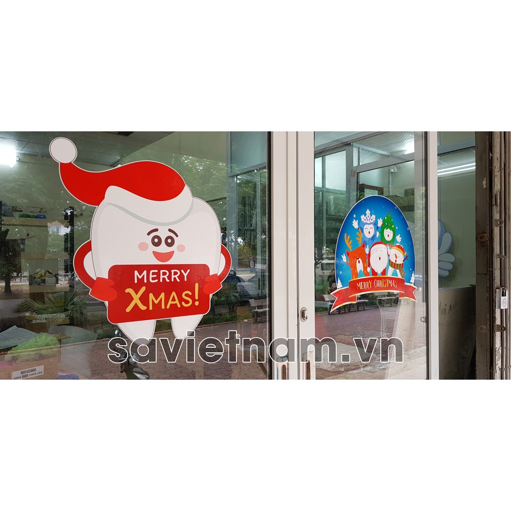 Decal hình răng chủ đề Giáng sinh trang trí phòng khám Nha khoa