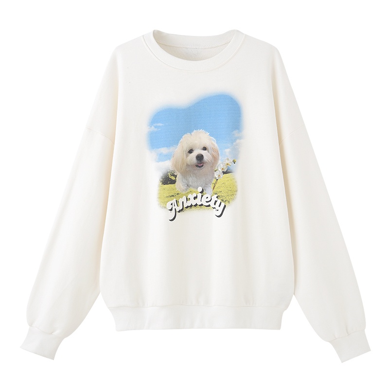 【ZHELIHANGFEI】Áo Thun Nỉ Tay Dài In Hình Cún Con Dễ Phối Đồ