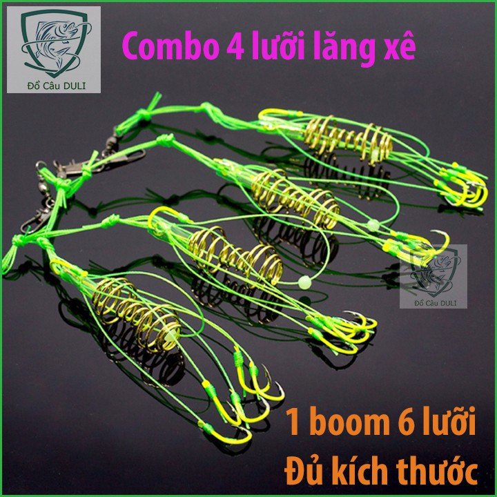 Hộp 4 lưỡi câu cá, lưỡi lăng xê  dạ quang chất lượng đủ kích thước LC-3 siêu rẻ