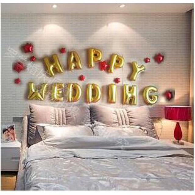 Dải bóng chữ HAPPY WEDDING trang trí tiệc cưới, phòng tân hôn