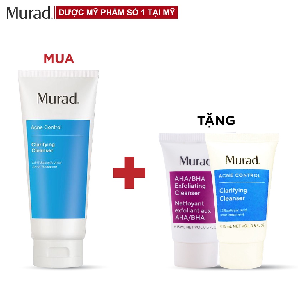 Mặt nạ đất sét hút dầu và ngăn ngừa mụn Murad Clarifying Mask Tặng  AHA/BHA Claenser 15 ml + Clarifying Cleanser 15ml