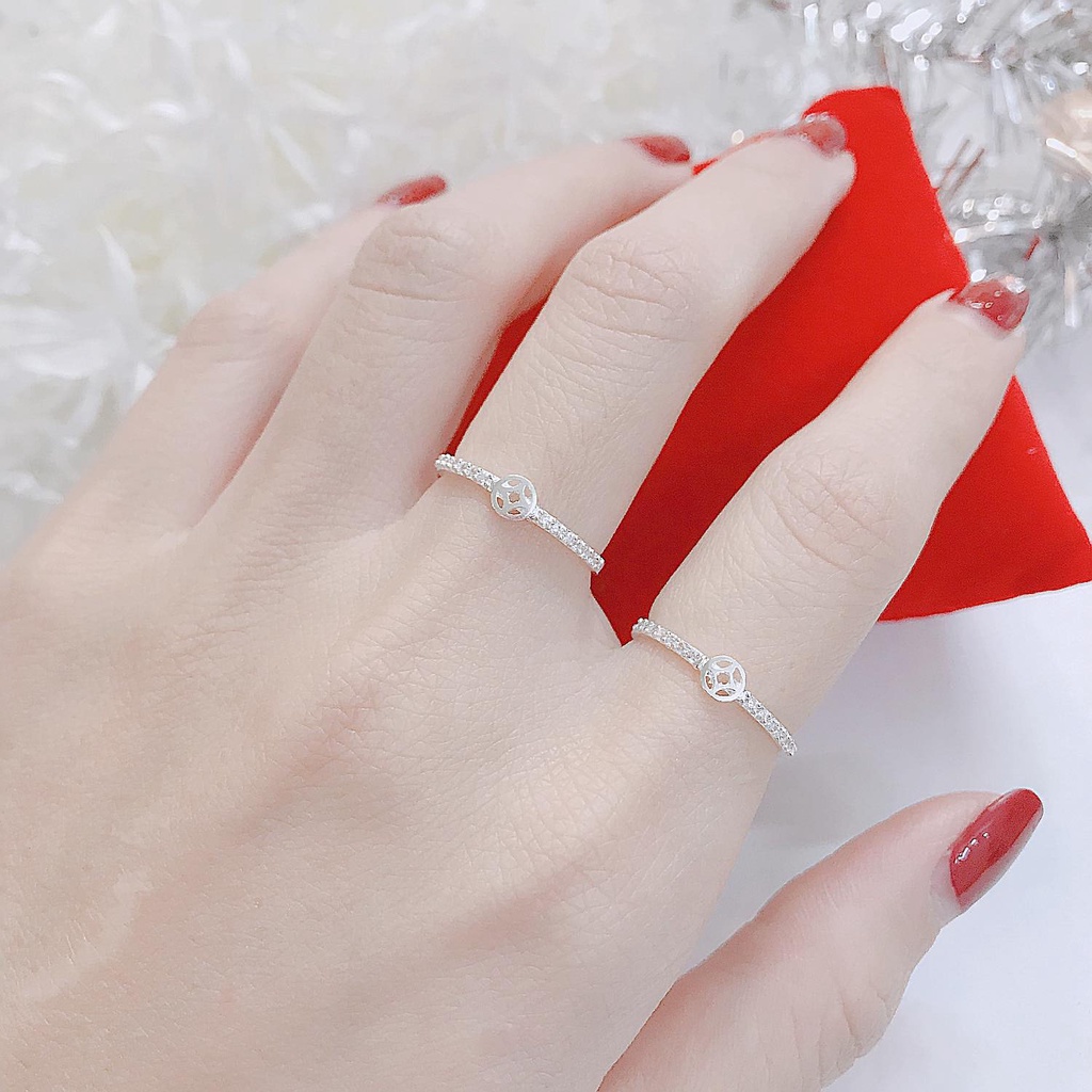 nhẫn nữ , nhẫn kim tiền , bạc ta đính đá , may mắn , tài lộc - bạc chuẩn 100%