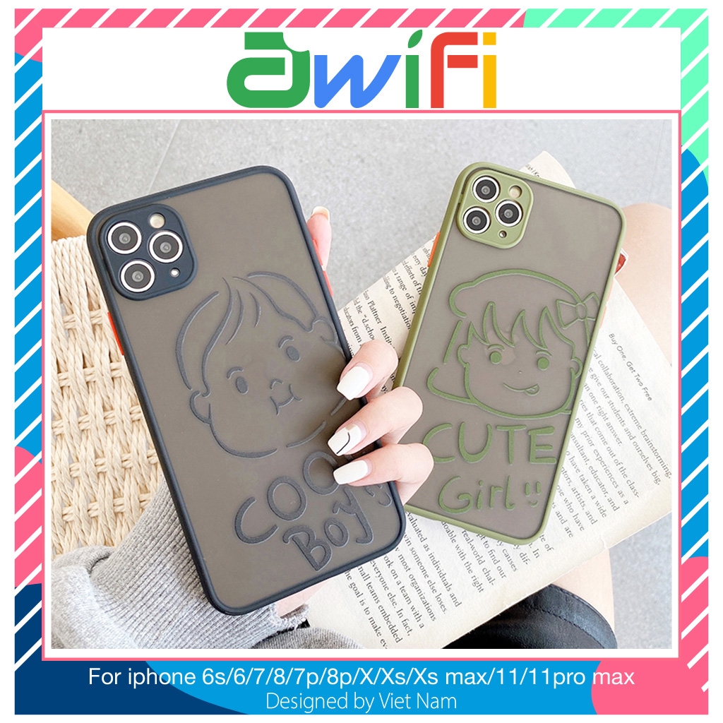 Ốp lưng iphone nhám boy girl cute 5/5s/6/6plus/6s/6splus/7/7plus/8/8plus/x/xr/xs/11/12/pro/max/plus/promax - Awifi T5-6