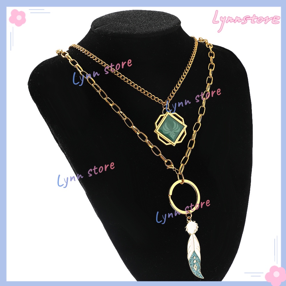 Vòng Cổ Choker Hai Lớp Mặt Lông Vũ Phát Sáng Trong Game Genshin Va Chạm Venti Eye Of God Wind Element Cho Nữ