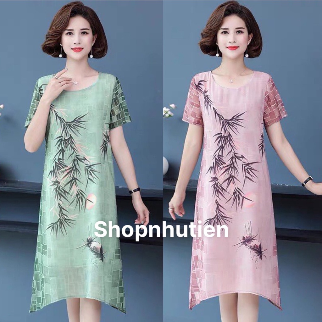 Đầm trung niên dự tiệc, đầm suông mẫu mới 2022, đầm tặng mẹ quà 8/3, đầm trung niên cao cấp voan dáng suông giấu bụng