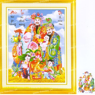 Tranh thêu chữ thập chưa thêu + kết hạt đá và hoa nhựa 3 Ông Phúc Lộc Thọ X8098