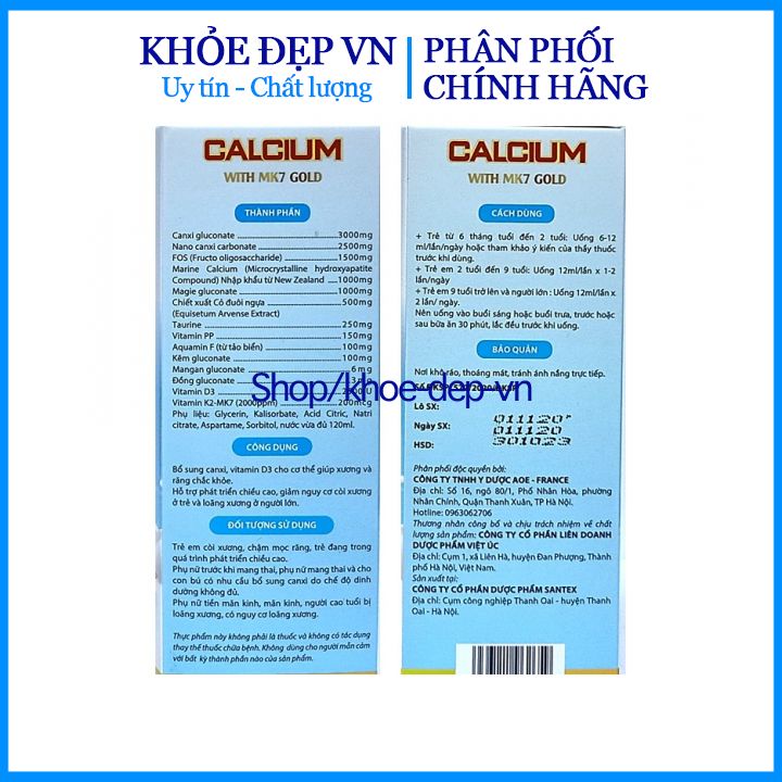 Calcium With MK7 Gold -Canxi sữa tăng chiều cao, chắc khỏe xương cho bé từ 6 tháng- Hộp 20 gói