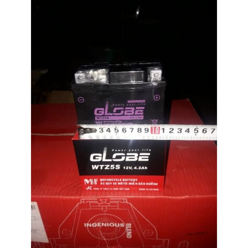 ắc quy GLOBE WTZ5S ( 12V-4.2Ah ) lắp xe vision đời đầu , wave A , Airblade 110 &amp; nhiều dòng xe lắp chung sp này