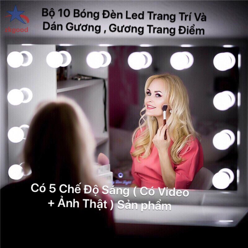 Bộ 10 Bóng Đèn Led Trang Trí Và Dán Gương Trang Điểm BL 034 ( 5 Chế Độ Sáng , Tăng Giảm Ánh Sáng )