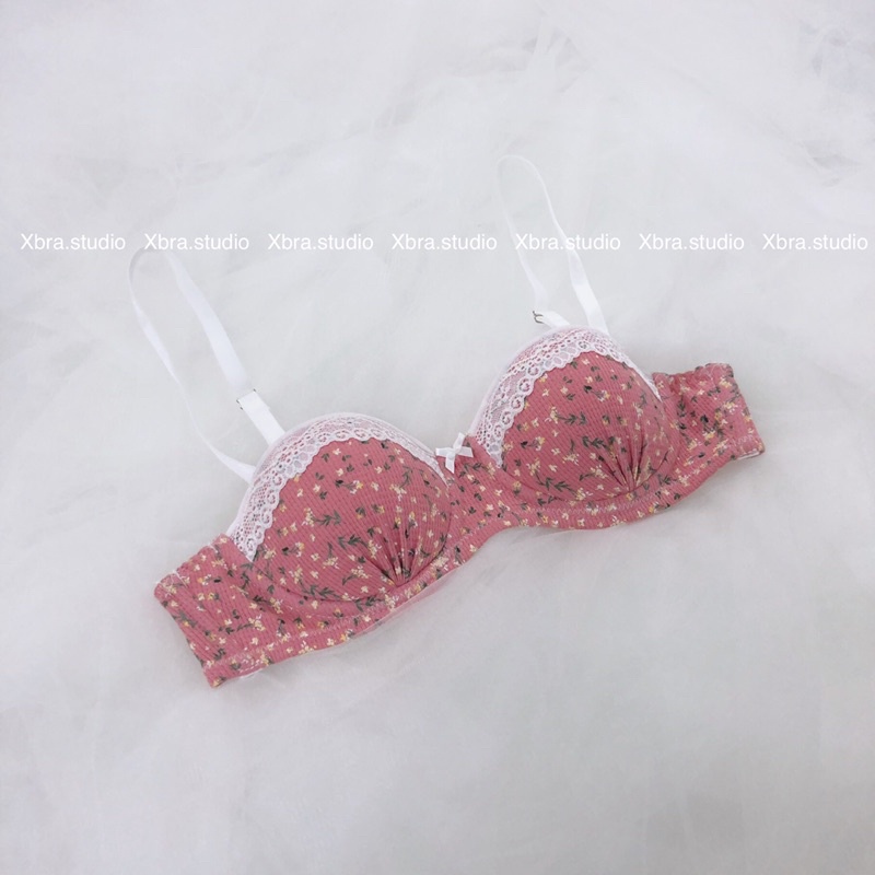 Set đồ lót áo cup ngang CÓ MÚT hoa nhí hồng đỗ phối ren | BigBuy360 - bigbuy360.vn