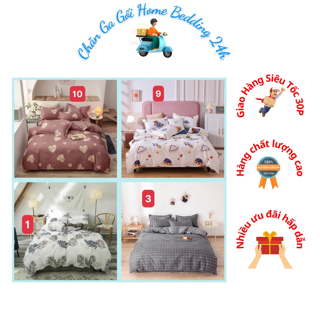 Bộ Chăn Ga Gối Cotton Poly Nhập Khẩu Cao Cấp Chất Vải Dày Dặn Không Bai Xù, Phai Màu