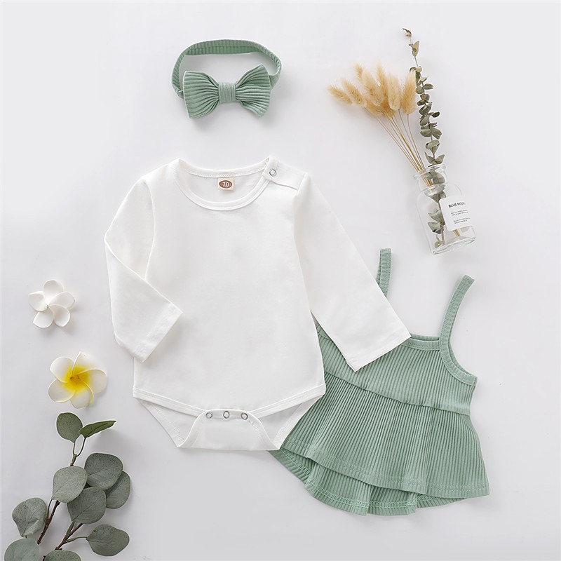 Set Romper giả hai mảnh và băng đô Mikrdoo dễ thương cho trẻ sơ sinh