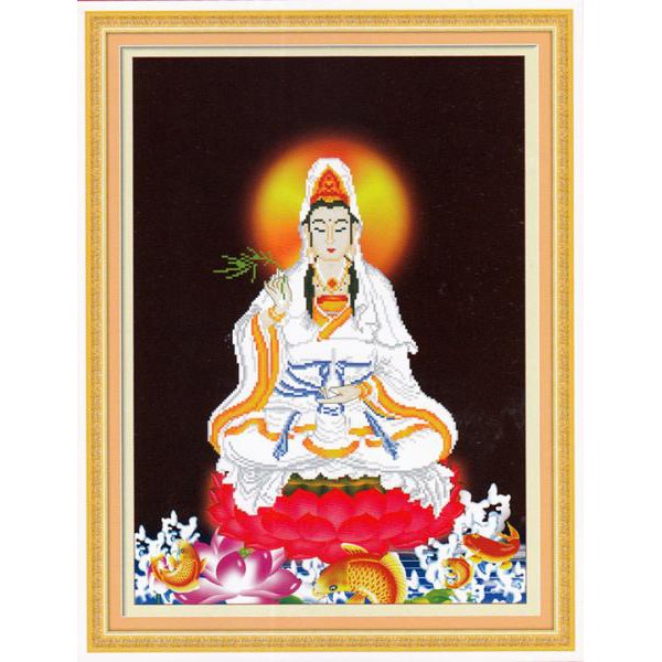 Tranh Thêu Chữ Thập 3D Phật Bà Ngồi Tòa Sen A964 (KHÁCH TỰ THÊU) KT:48X64CM
