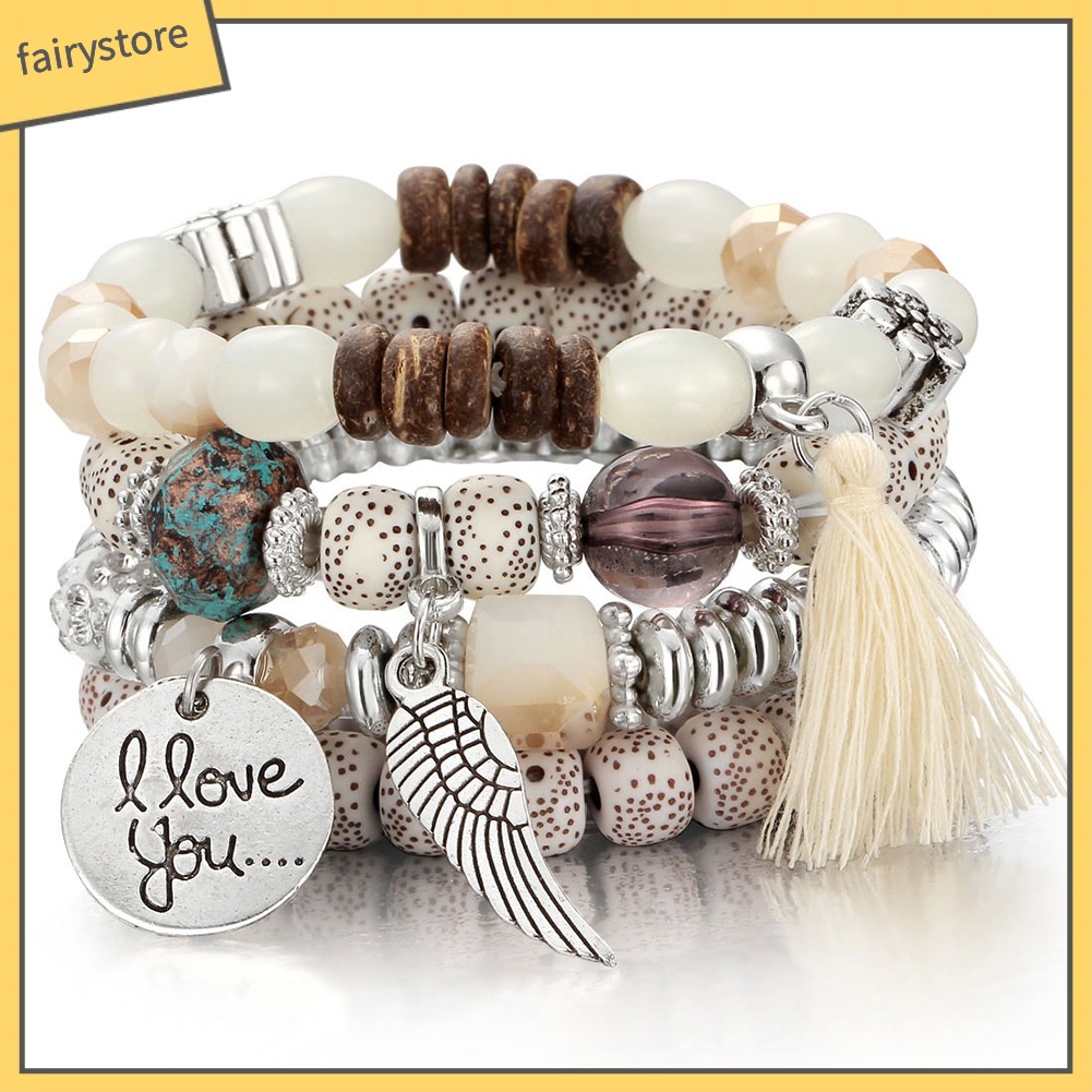 Set 4 vòng đeo tay xâu hạt phong cách Boho độc đáo và thời trang cho nữ