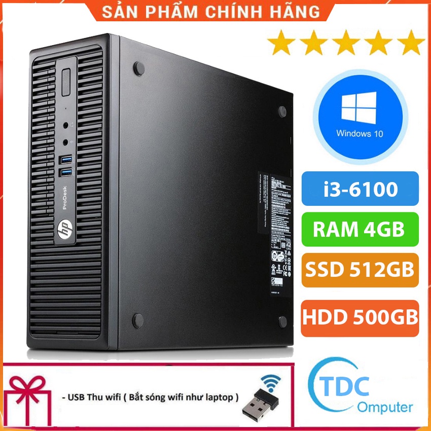 Case máy tính đồng bộ HP ProDesk 400G3 SFF, cpu core i3-6100, ram 4GB, SSD 512GB + HDD 500GB Tặng USB thu Wifi