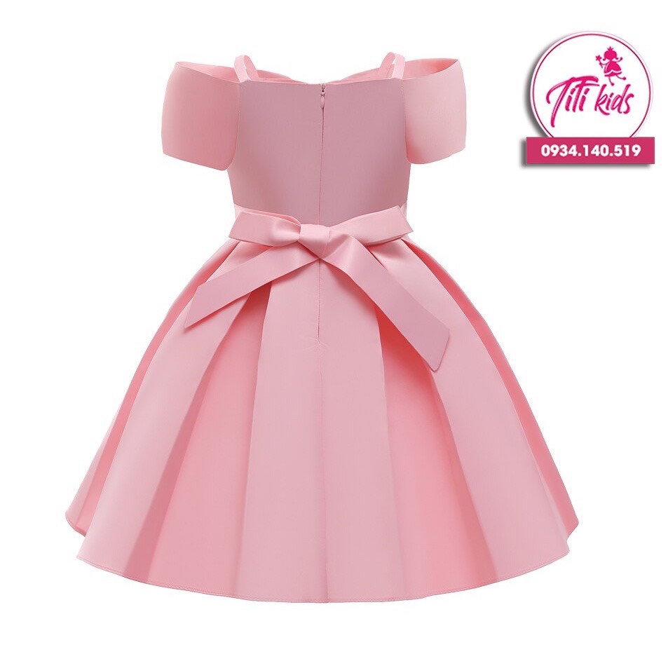 Váy Đầm Công Chúa Bé Gái Đỏ Hồng Phi Lụa Cao Cấp - CC155