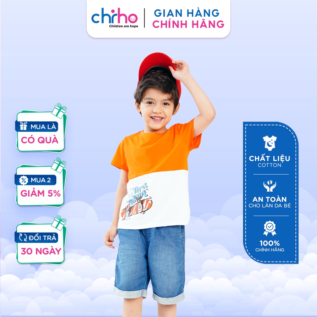 Áo Phông Bé Trai CHIHO Chất Liệu Cotton Thân Phối Hai Màu Cho Bé Từ 2 - 11 Tuổi BTS237R