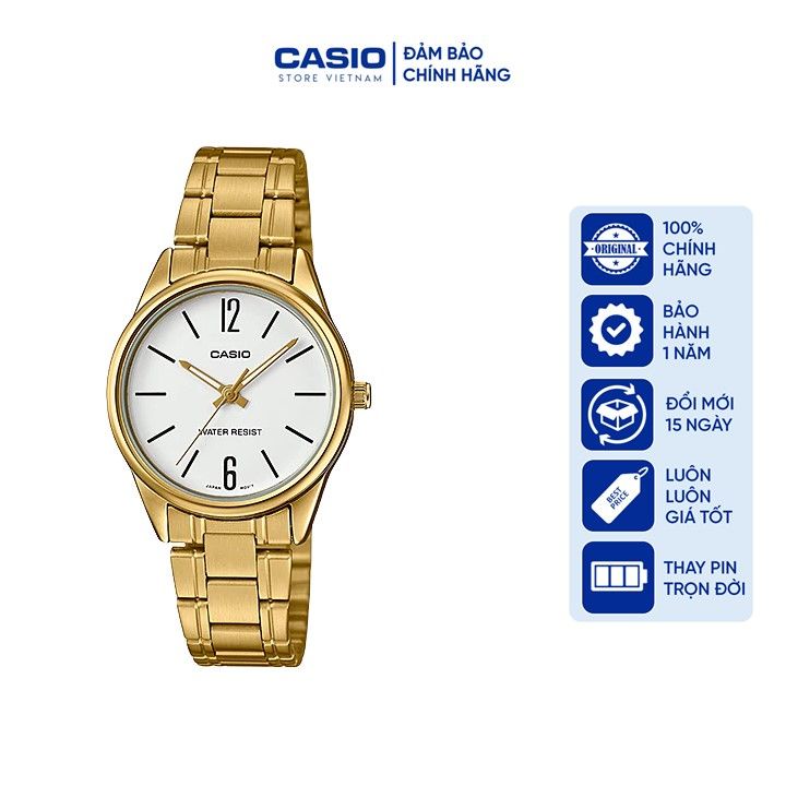 Đồng hồ Nữ Casio LTP-V005G-7B, đồng hồ chính hãng, dây VÀNG mặt trắng