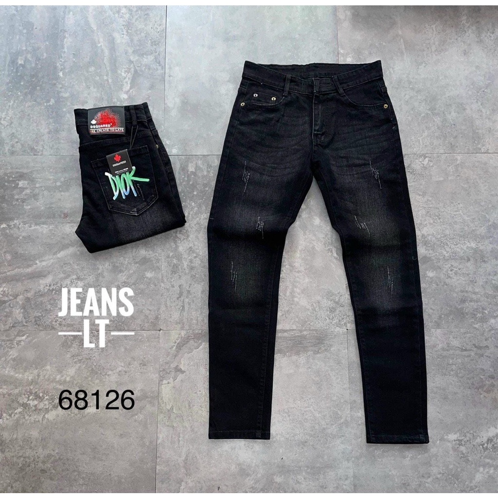 Quần jeans nam màu đen đơn giản rách sướt phong cách cá tính chuẩn thời trang hàng shop phối họa tiết chữ sau túi quầnn