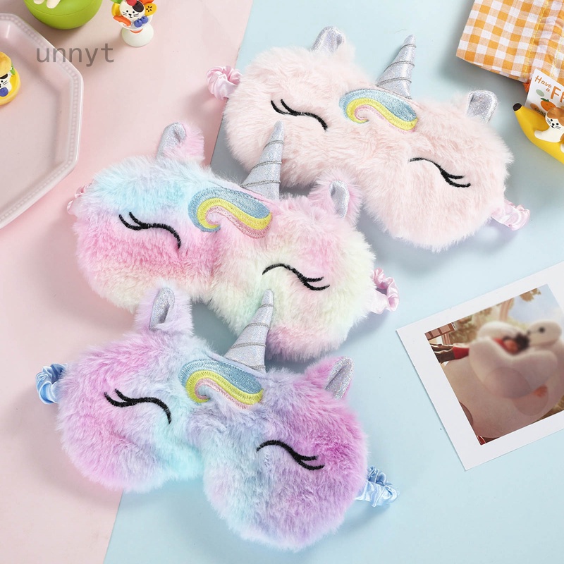 Miếng Bịt Mắt Ngủ Phối Lông Nhung Hình Kỳ Lân Dễ Thương Có Thể Tái Sử Dụng Nhiều Lần