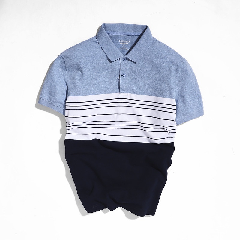 Áo polo nam TORANO cotton muối tiêu kẻ ngang Tri-color TP401