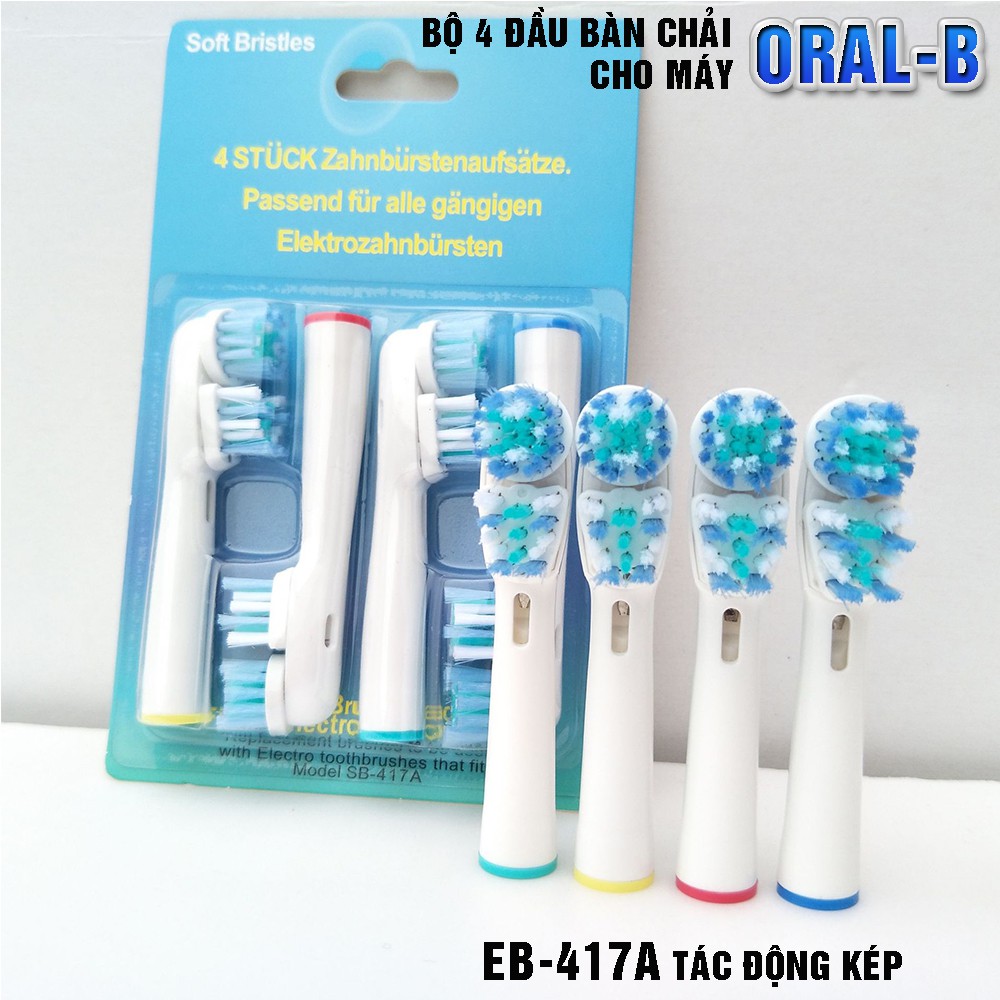 Set Bộ 4 đầu bàn chải đánh răng điện máy Oral B Braun, bàn chải lông mềm Minh House