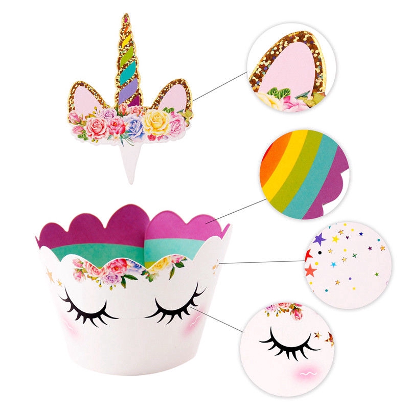 Set 24 phụ kiện trang trí bánh cupcake hình cầu vồng