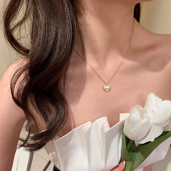 Dây Chuyền Mặt Hình Nơ Đính Đá Opal Phong Cách Pháp Thời Trang
