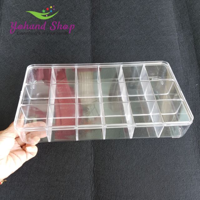 Hộp mica đựng phụ kiện chia ngắn có nắp rời 18 ngăn