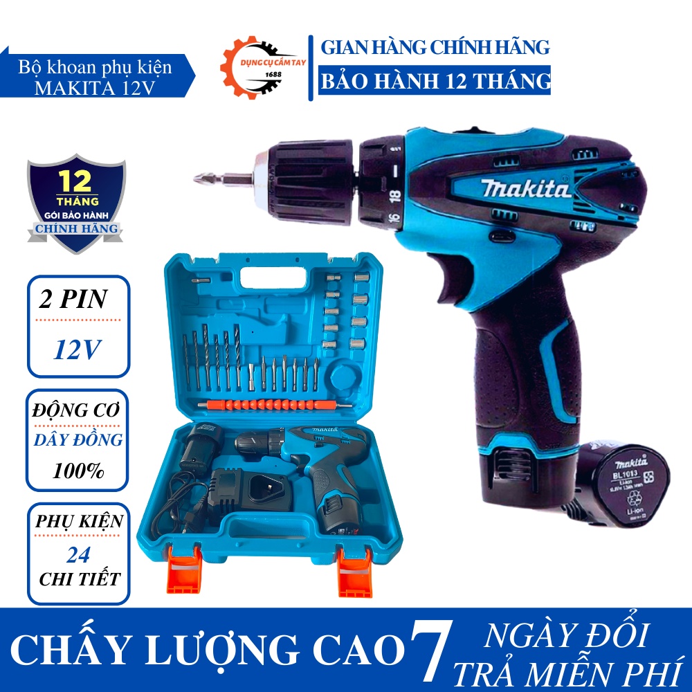 MÁY KHOAN VÀ VẶN VÍT MAKITA DF330DWE 12V - 2 PIN - TẶNG 2 MŨI BẮT VÍT - SẠC CỐC