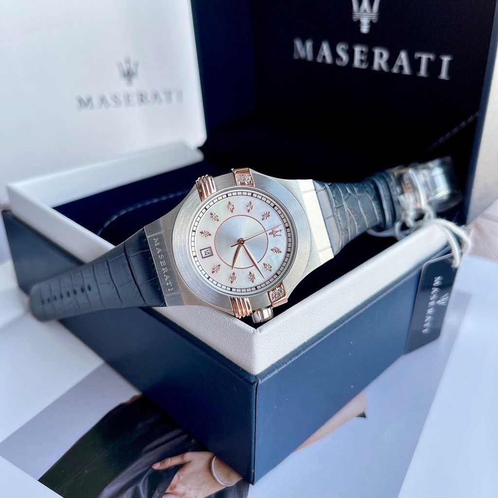 Đồng Hồ Nữ Maserati Potenzo R8851108502 Dây Da Màu Xanh Size 35mm , Fullbox