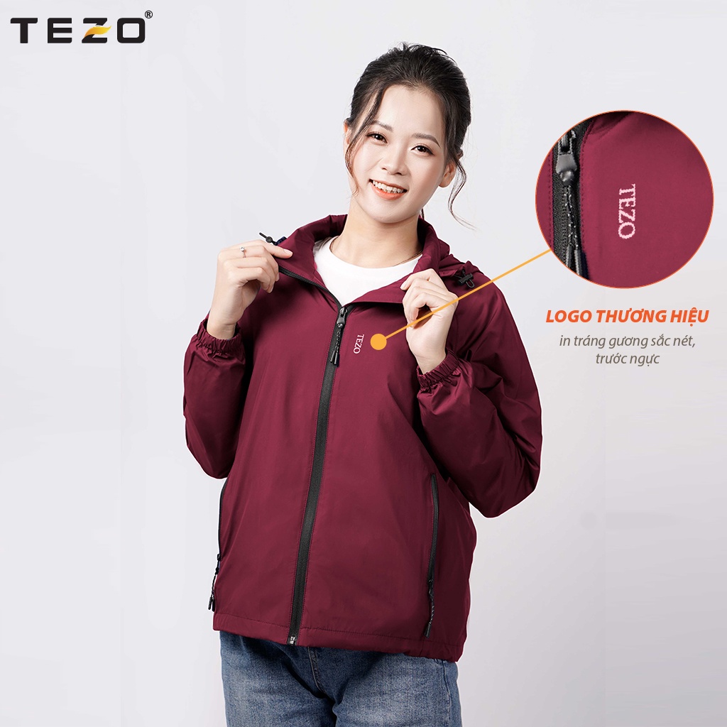 Áo gió nữ hai lớp TEZO, áo khoác dù nữ 5 màu có mũ tháo rời dáng thể thao kháng nước kháng bụi 2109AG2T01