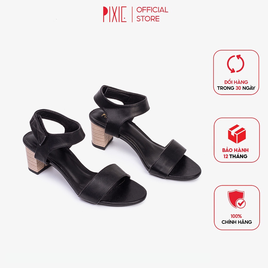 Giày Sandal Cao Gót 5cm Quai Dán Đế Gỗ Pixie 5245