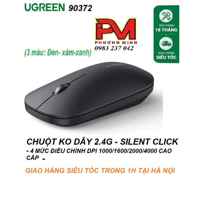 Chuột không dây 2.4G Silent Click Ugren 90372 90373 90374 4000 DPI (3 màu) 4 mức điều chỉnh DP cao cấp - Hàng chính hãng