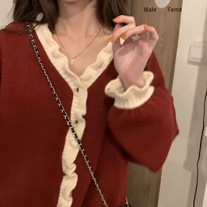 OD | ảnh thật cuối Áo Khoác Cardigan Nữ Phối Màu