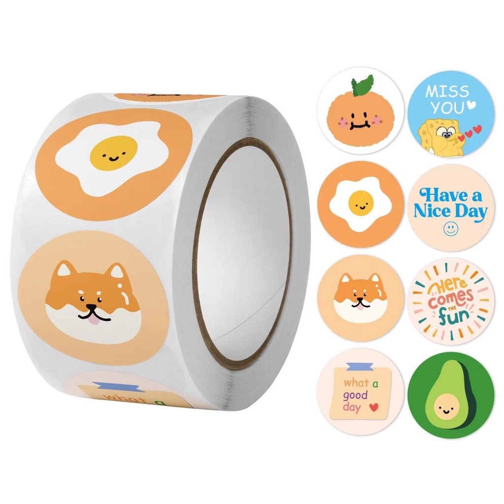 Cuộn tem THANK YOU 500 miếng chibi nhiều hình cute - shopliam
