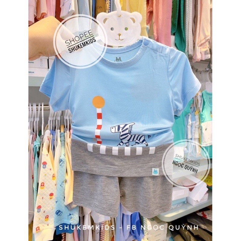 LIL Bộ cộc tay hoạ tiết quần sọc chất peptit mịn mát cho bé từ 6m-4y